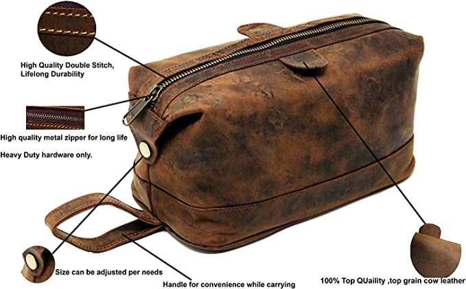 Men’s Buffalo Genuine Leather Toiletry Bag Dopp Kit Shaving Bags thumbnail 4