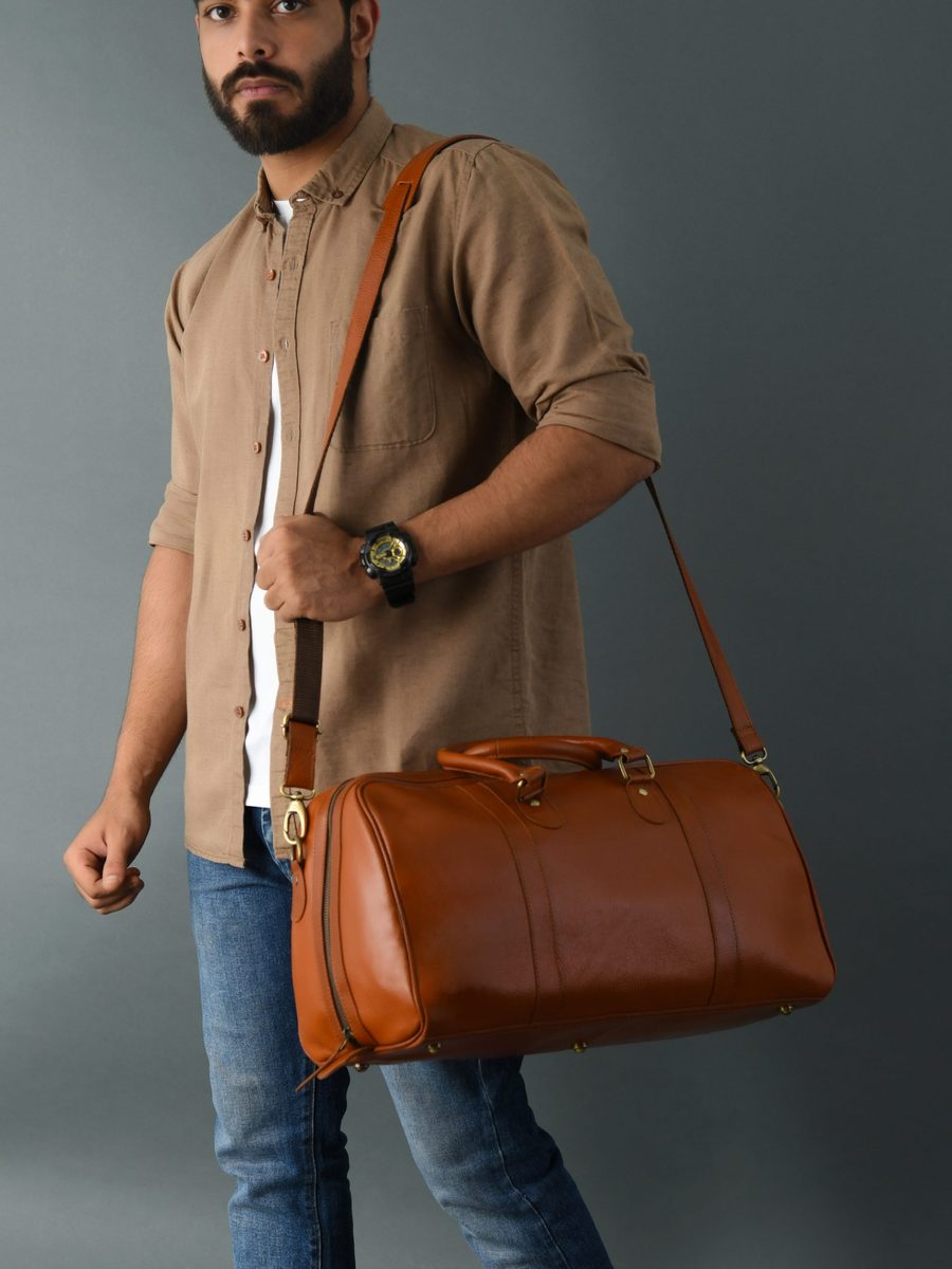 IndiFash Vintage Leather men’s Travel Duffle luggage Bag Brown thumbnail 2
