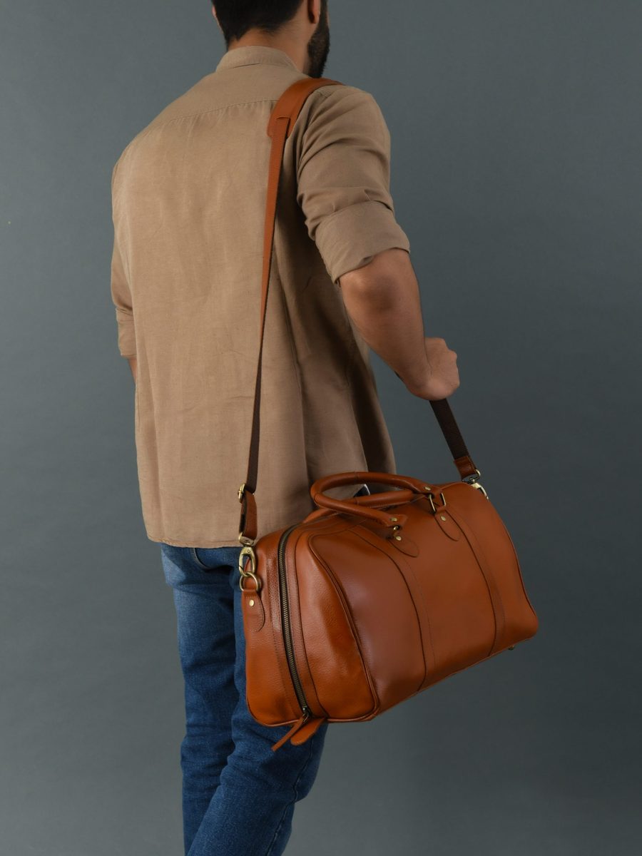 IndiFash Vintage Leather men’s Travel Duffle luggage Bag Brown thumbnail 3