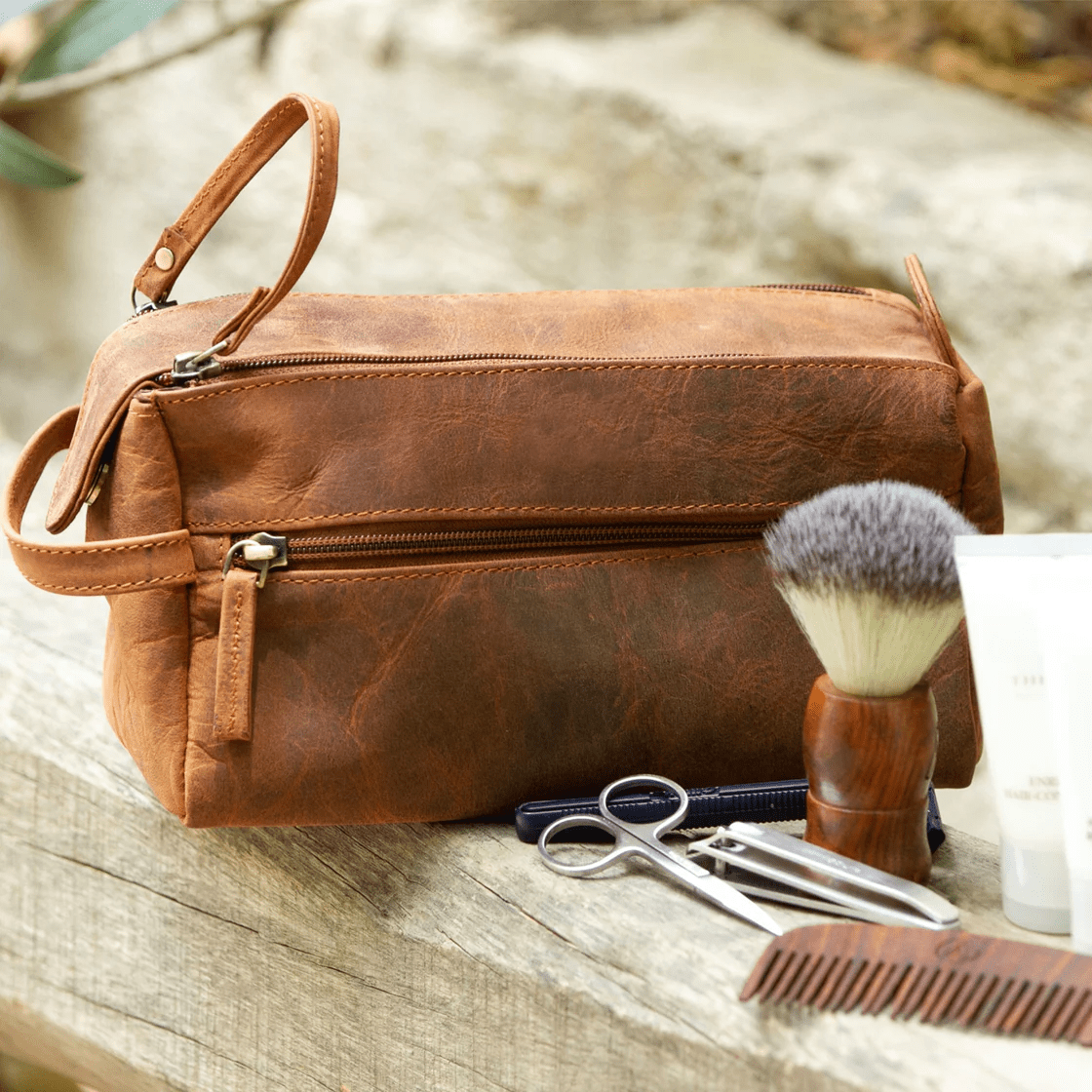 Mens Toiletry Bag, Kit, Custom Wedding Gift, Leather Travel Case, Leather Toiletry Bag, Monogram Dopp Kit, Gifts for Husband thumbnail 3