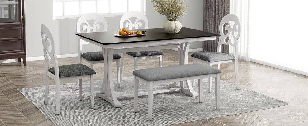 Mid-Century 6-Piece Trestle Dining Set with Victorian Upholstery thumbnail 2