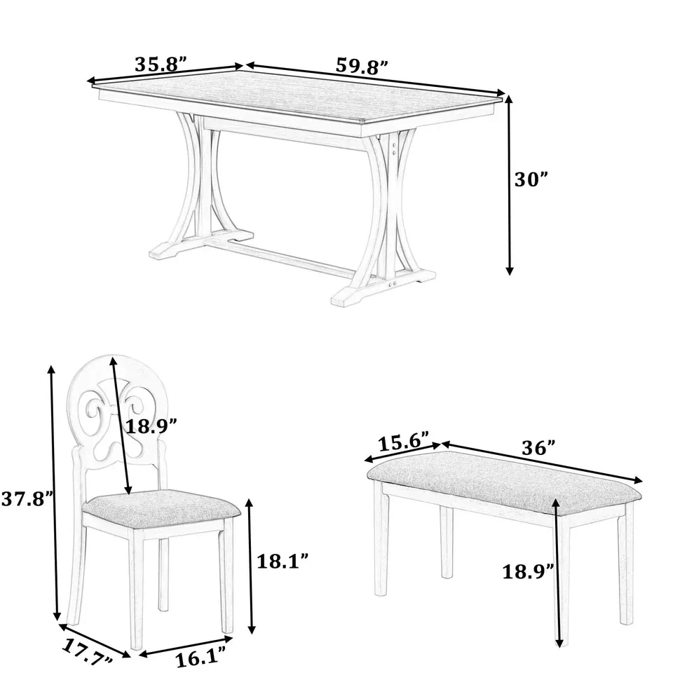 Mid-Century 6-Piece Trestle Dining Set with Victorian Upholstery thumbnail 6