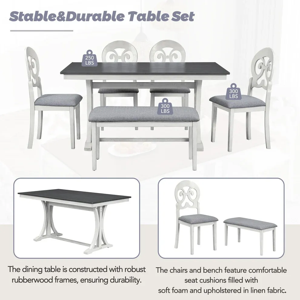 Mid-Century 6-Piece Trestle Dining Set with Victorian Upholstery thumbnail 7