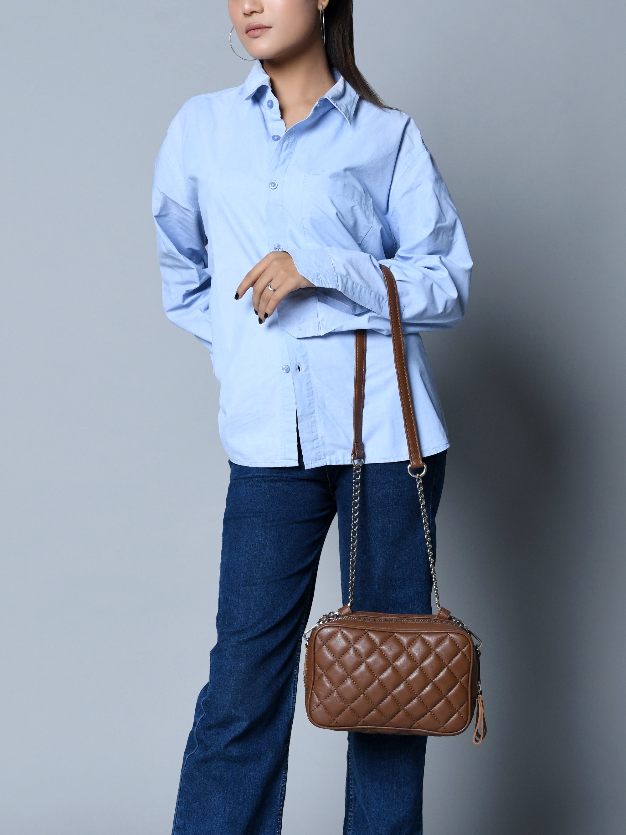 Stylish Mini Quilted Crossbody Bag, Rich Brown thumbnail 2