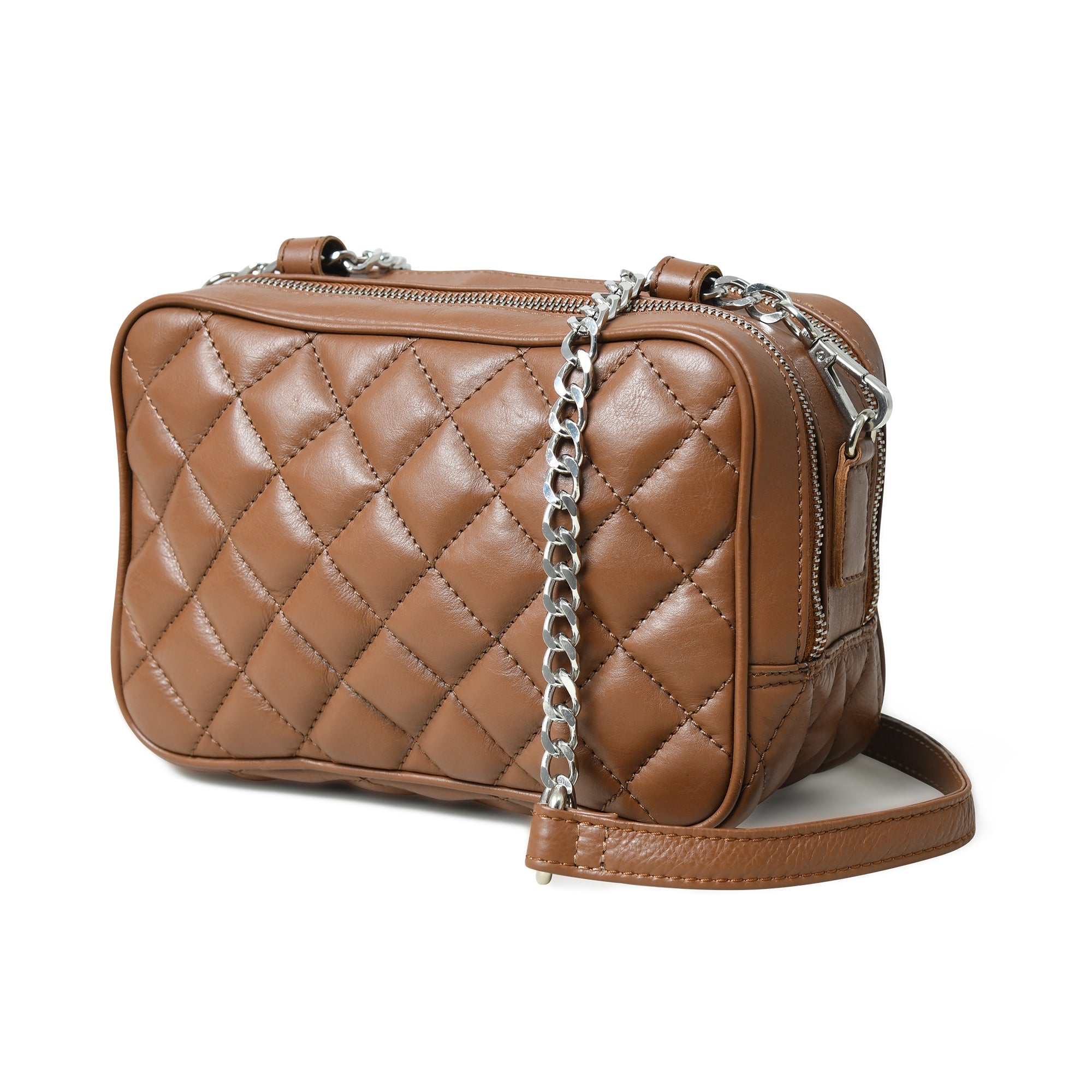 Stylish Mini Quilted Crossbody Bag, Rich Brown thumbnail 3