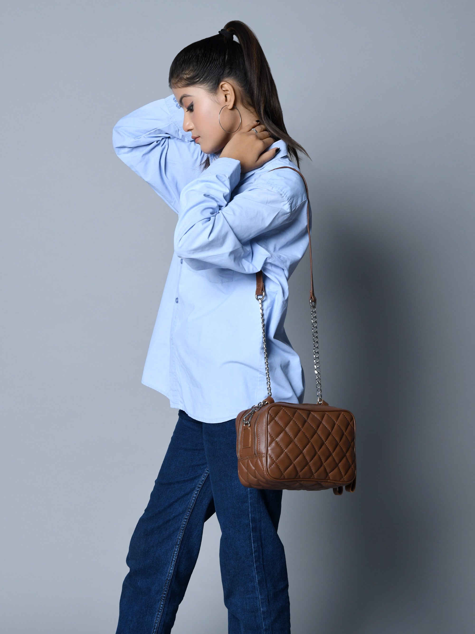 Stylish Mini Quilted Crossbody Bag, Rich Brown thumbnail 5