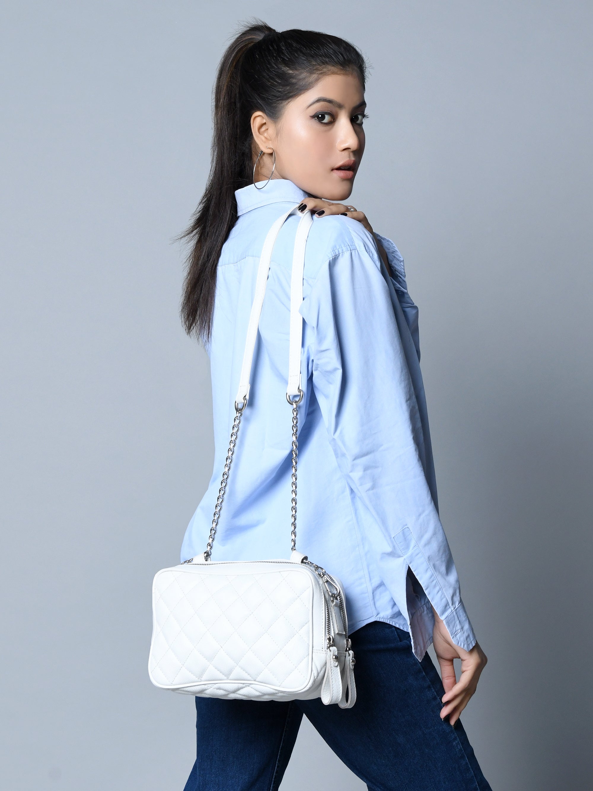 Stylish Mini Quilted Crossbody Bag, White thumbnail 10
