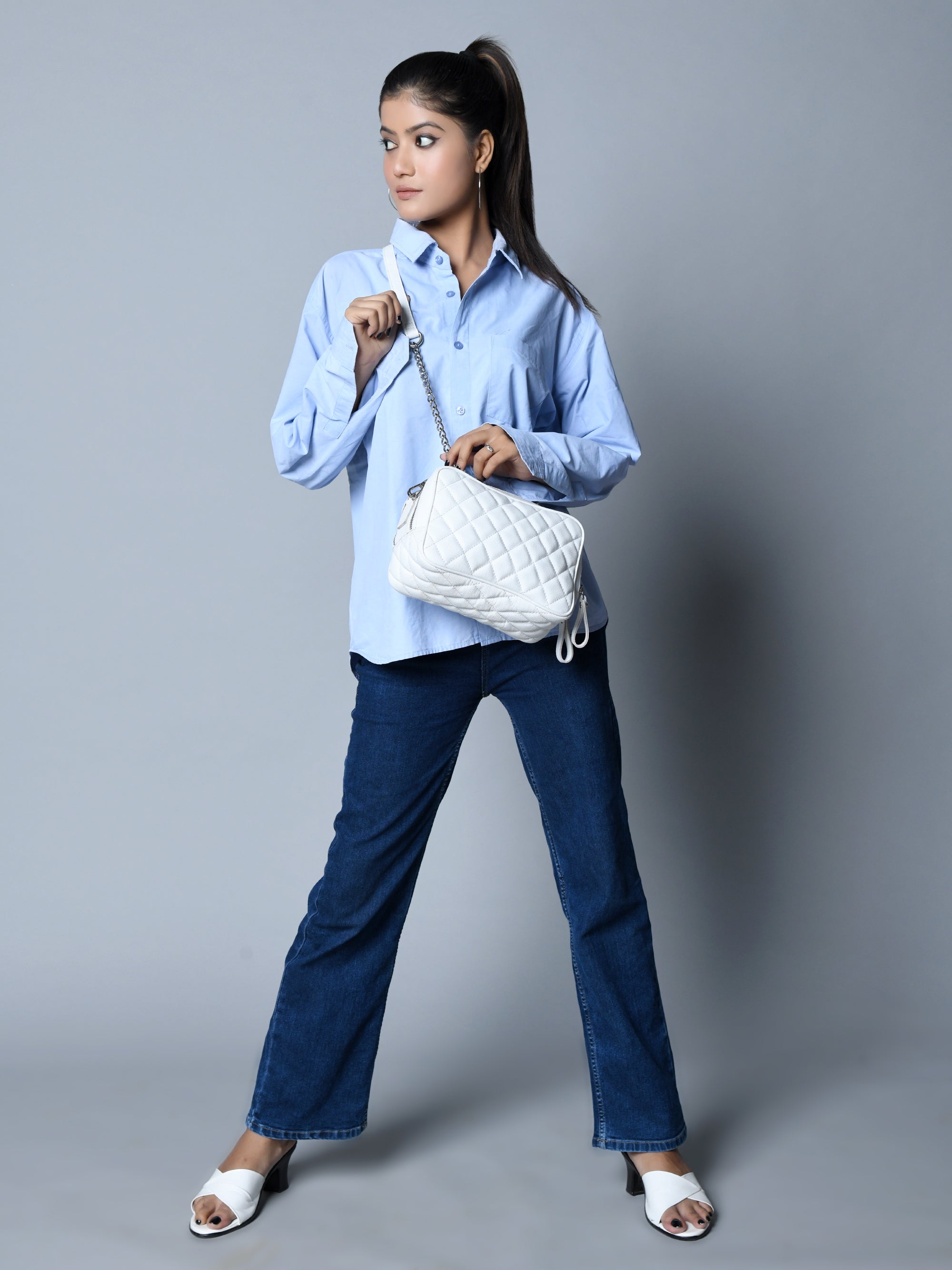 Stylish Mini Quilted Crossbody Bag, White thumbnail 2