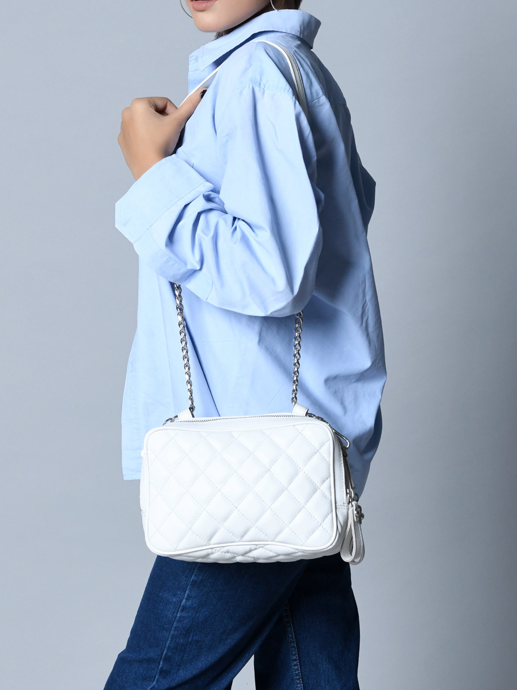 Stylish Mini Quilted Crossbody Bag, White thumbnail 9