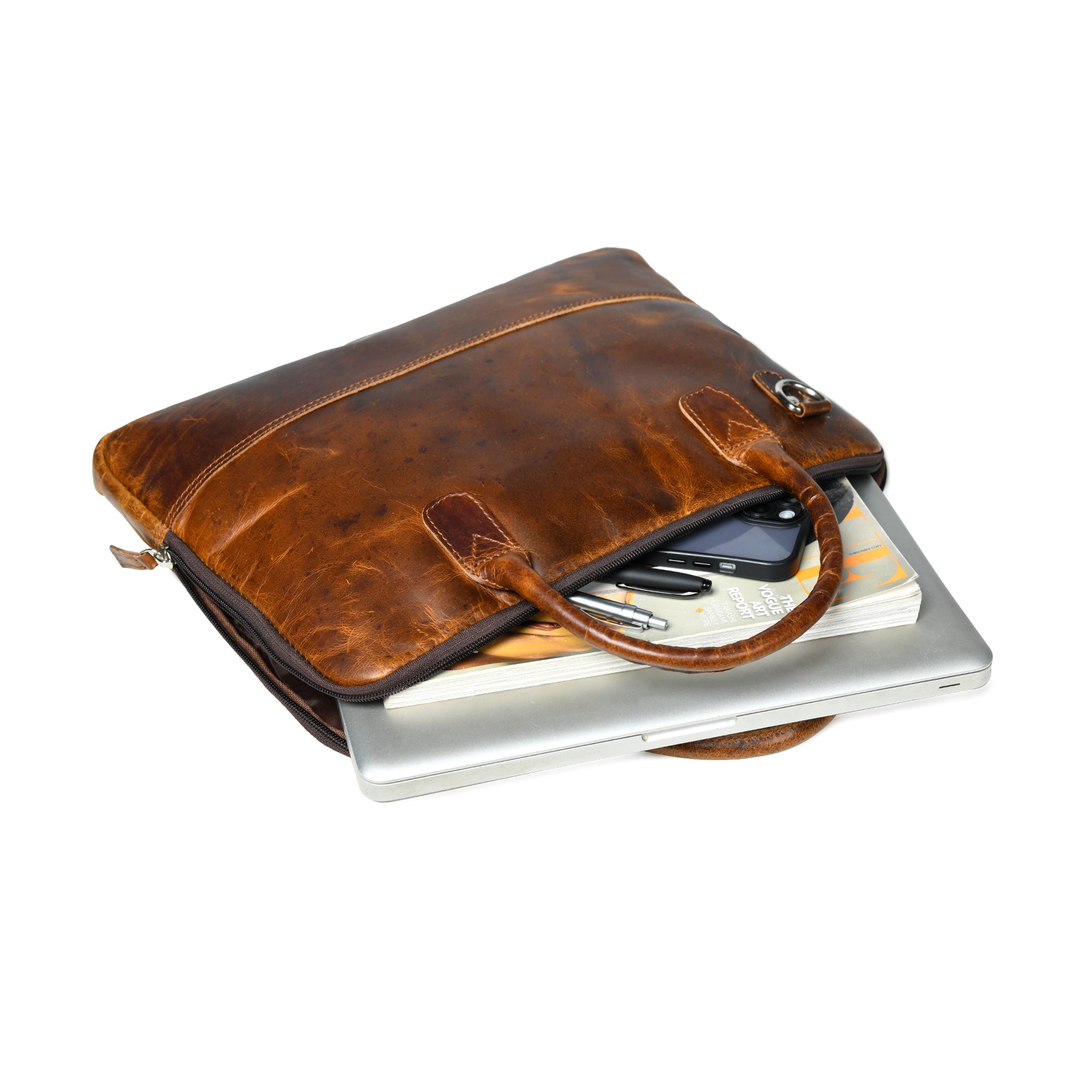 Modernist Leather Laptop Bag - Brown thumbnail 3