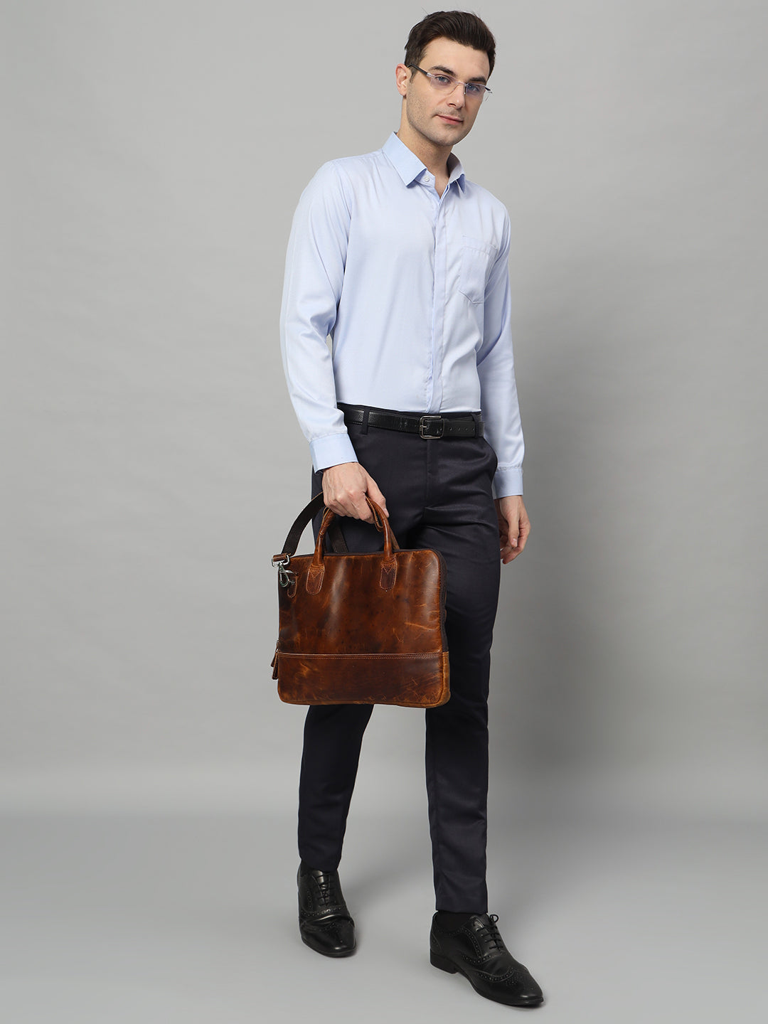 Modernist Leather Laptop Bag - Brown thumbnail 6