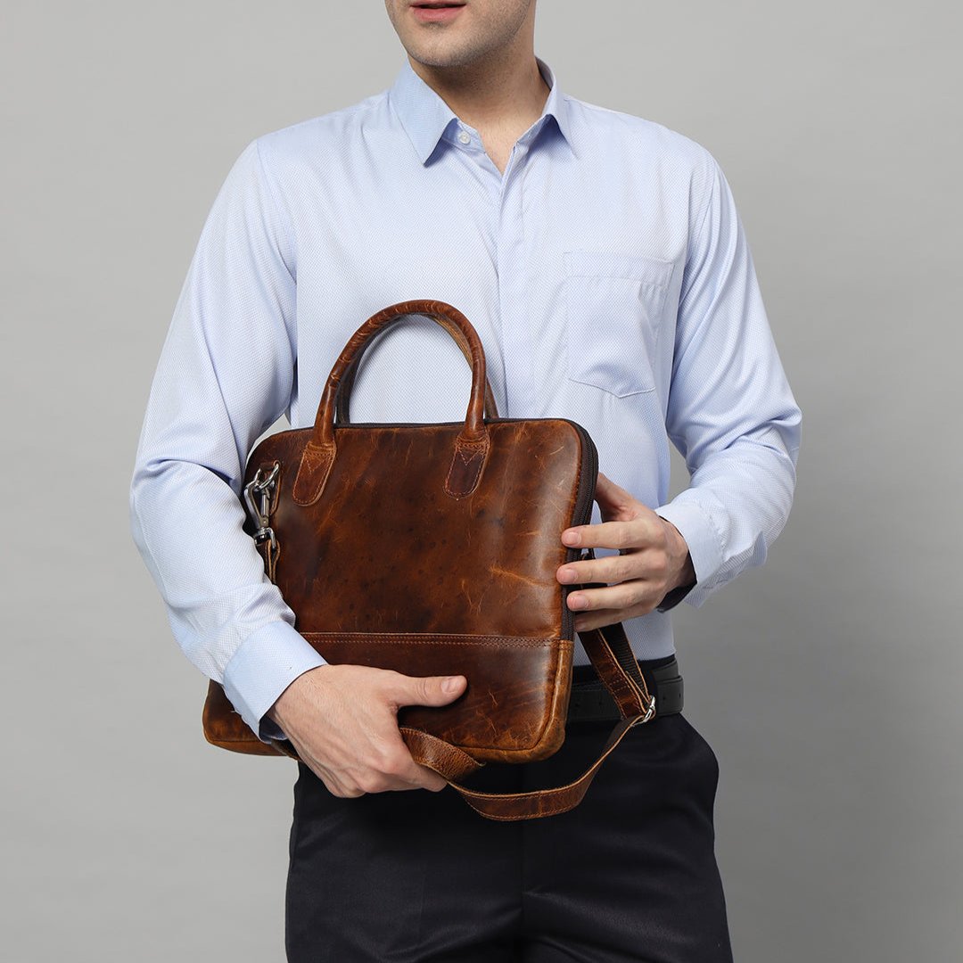 Modernist Leather Laptop Bag - Brown thumbnail 7