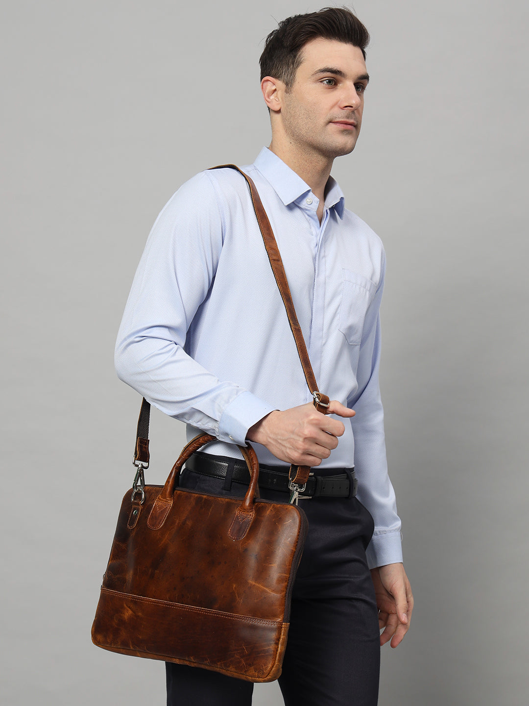 Modernist Leather Laptop Bag - Brown thumbnail 8