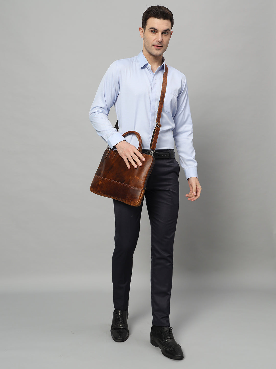 Modernist Leather Laptop Bag - Brown thumbnail 9
