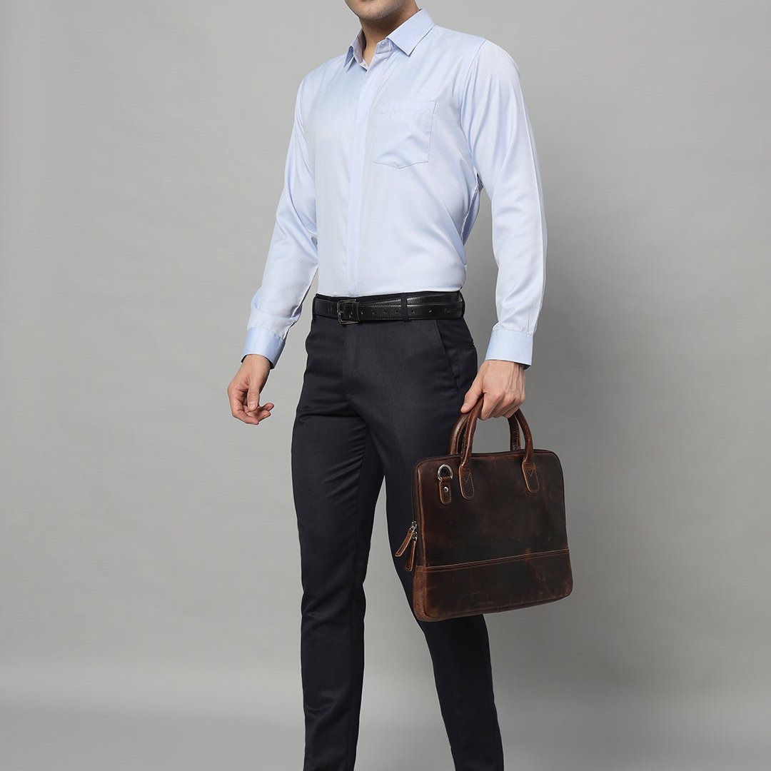 Modernist Leather Laptop Bag - Dark Brown thumbnail 3