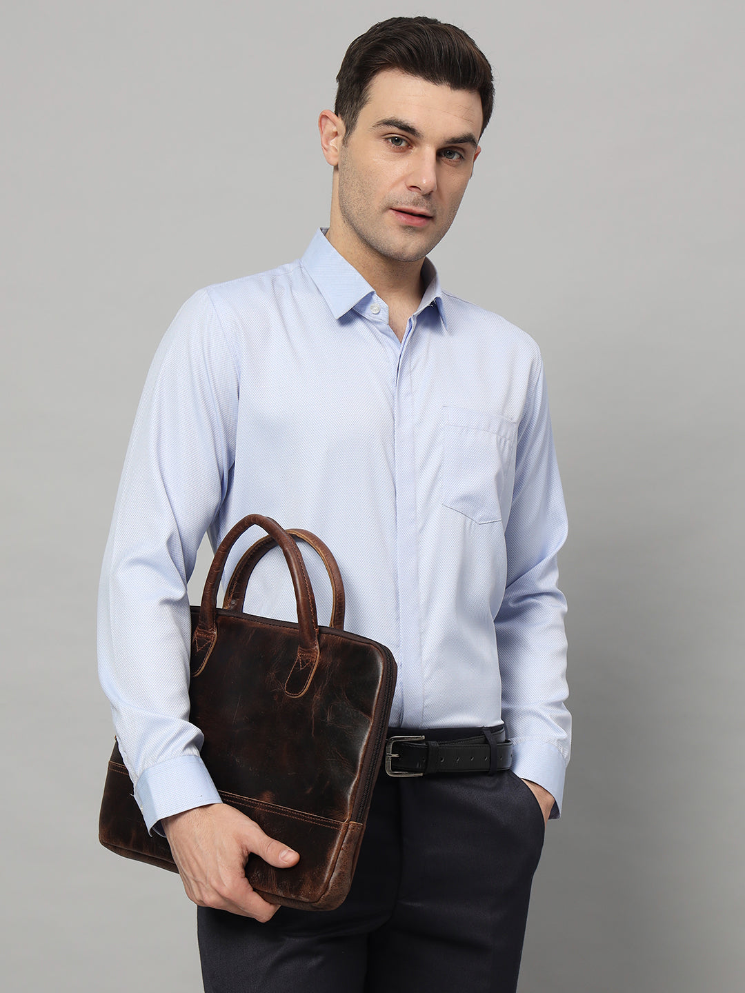 Modernist Leather Laptop Bag - Dark Brown thumbnail 4