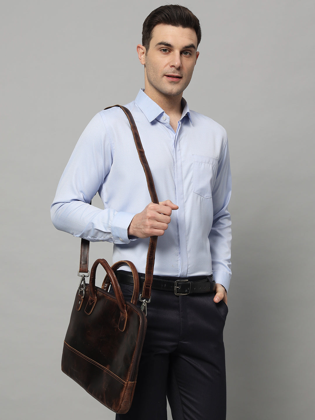Modernist Leather Laptop Bag - Dark Brown thumbnail 6