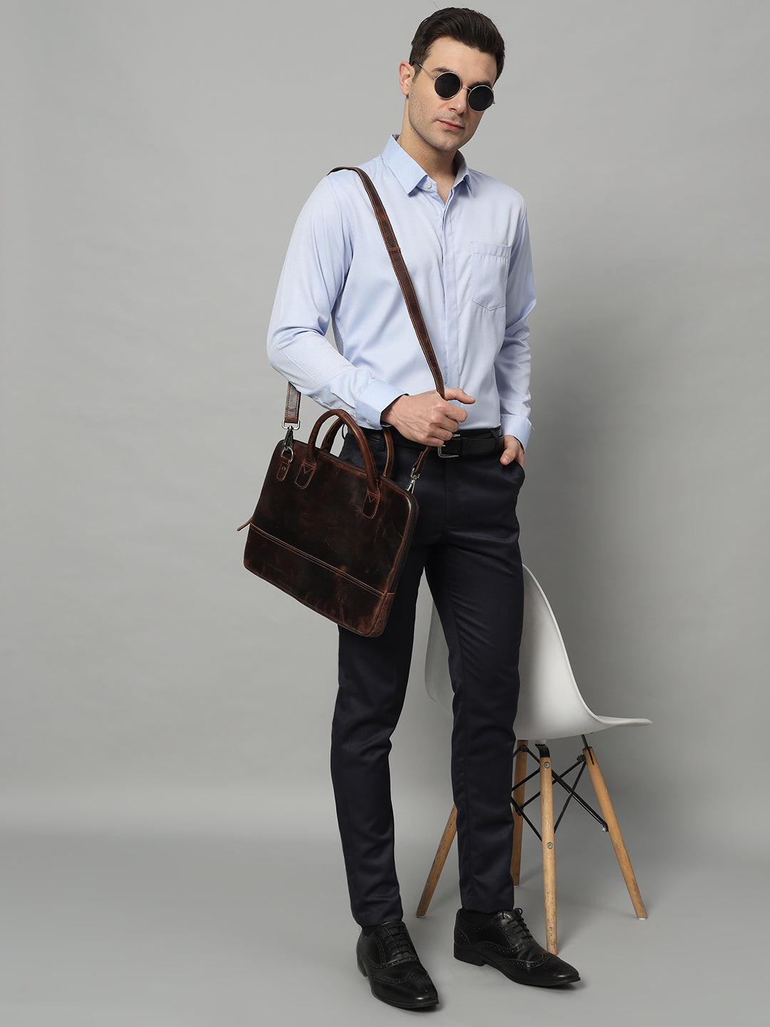 Modernist Leather Laptop Bag - Dark Brown thumbnail 7