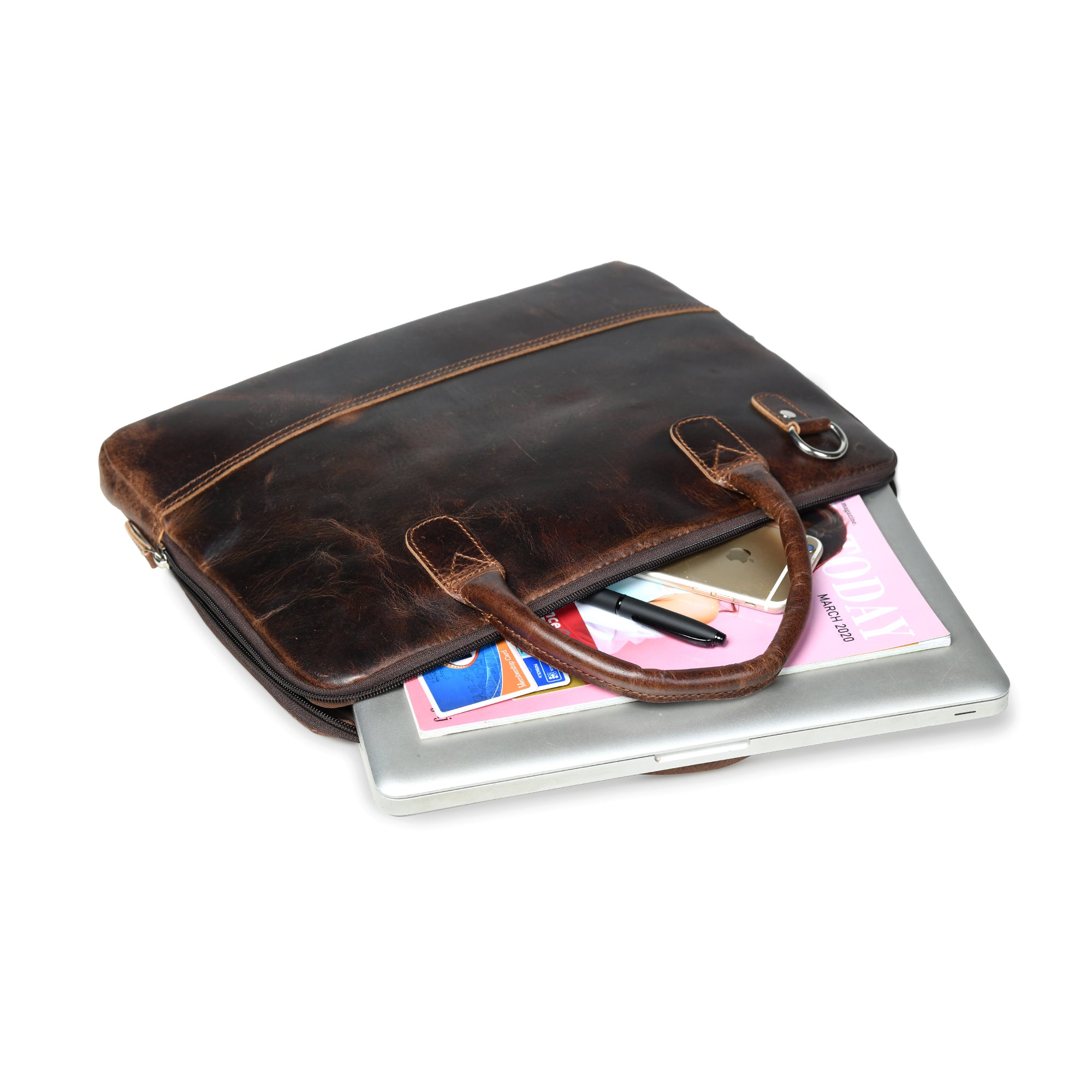 Modernist Leather Laptop Bag - Dark Brown thumbnail 8
