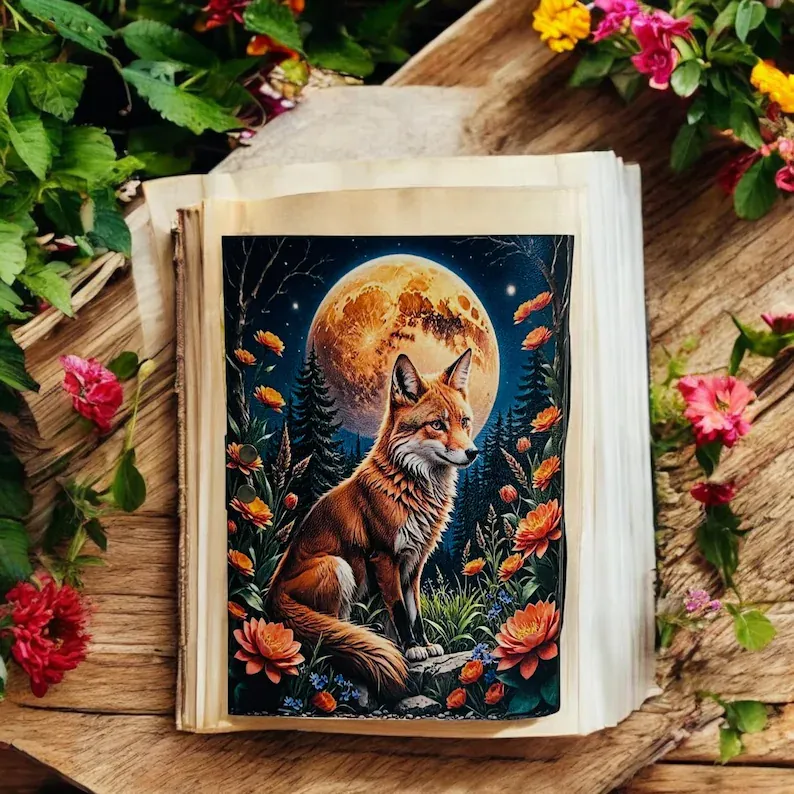 Moonlit Fox Art Leather Diary with Antique Lock thumbnail 6