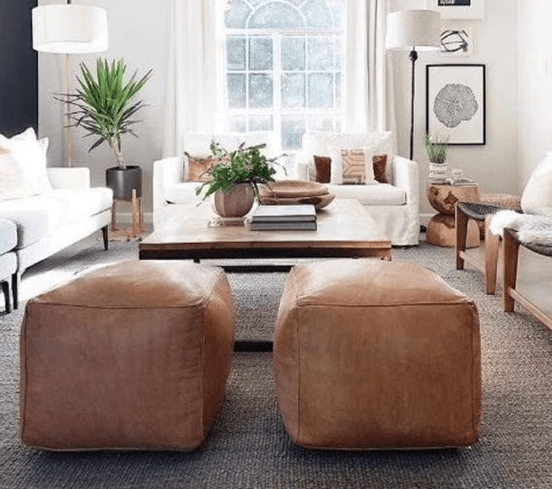 Moroccan Leather Pouf