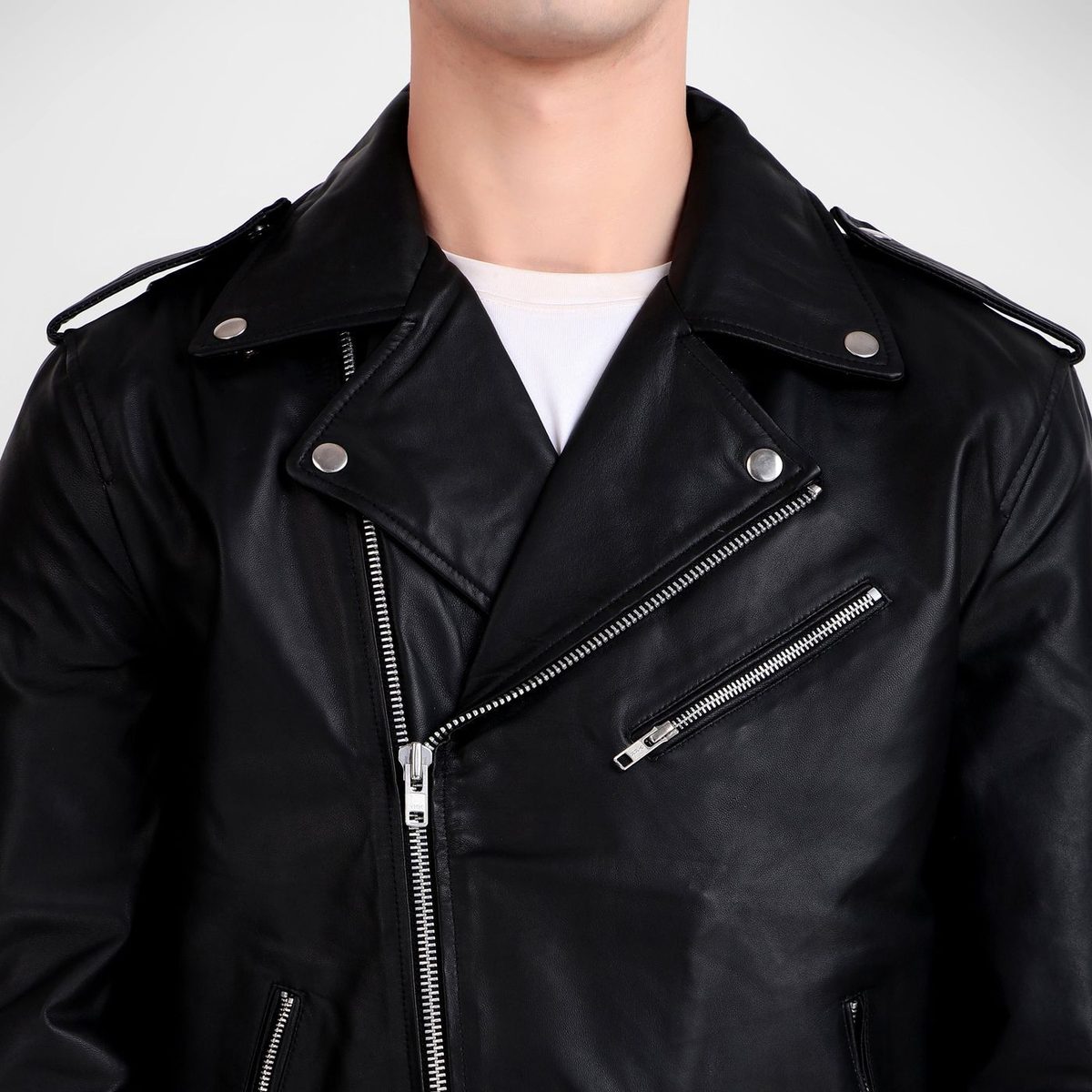 Motorcycle Black Leather Jacket thumbnail 2