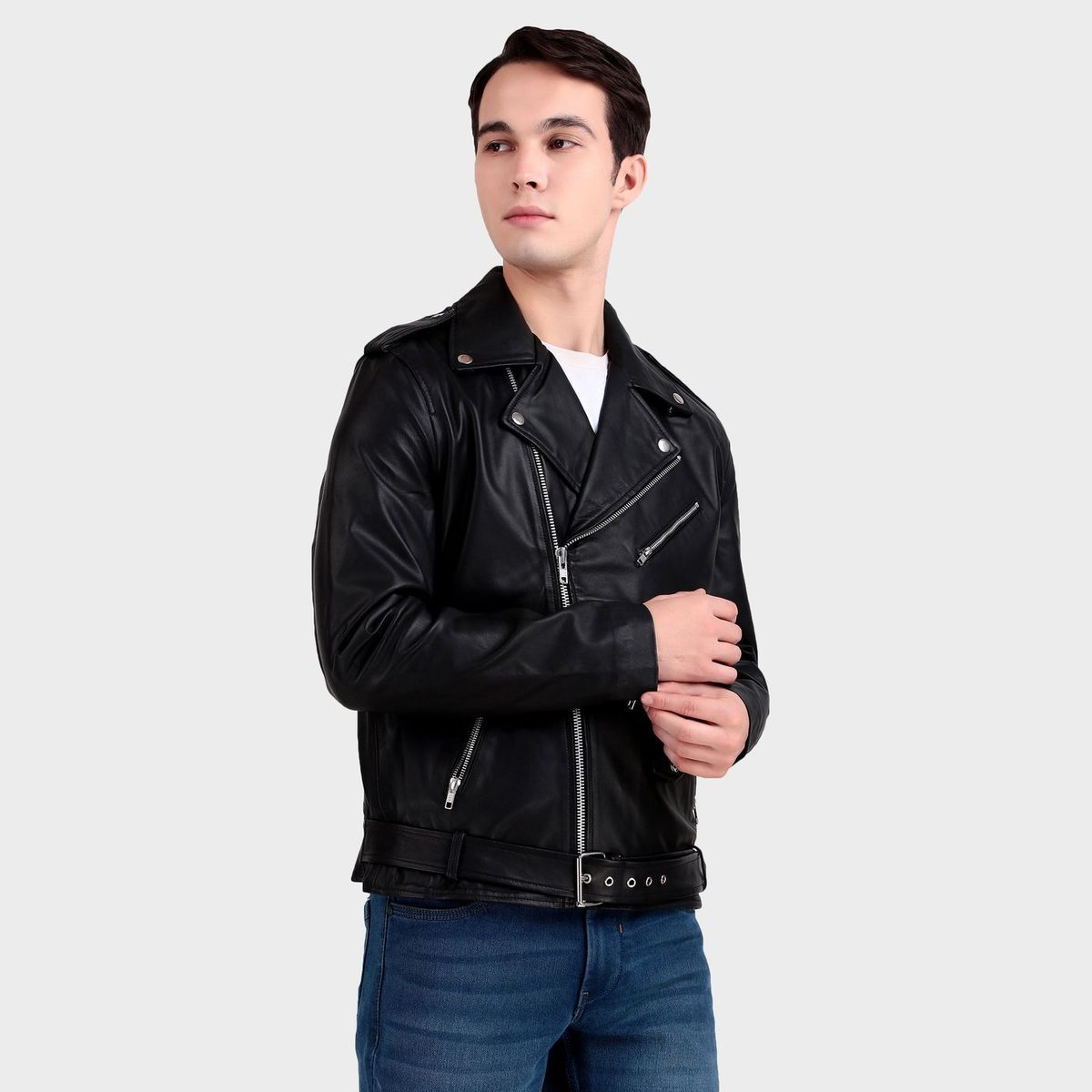 Motorcycle Black Leather Jacket thumbnail 3