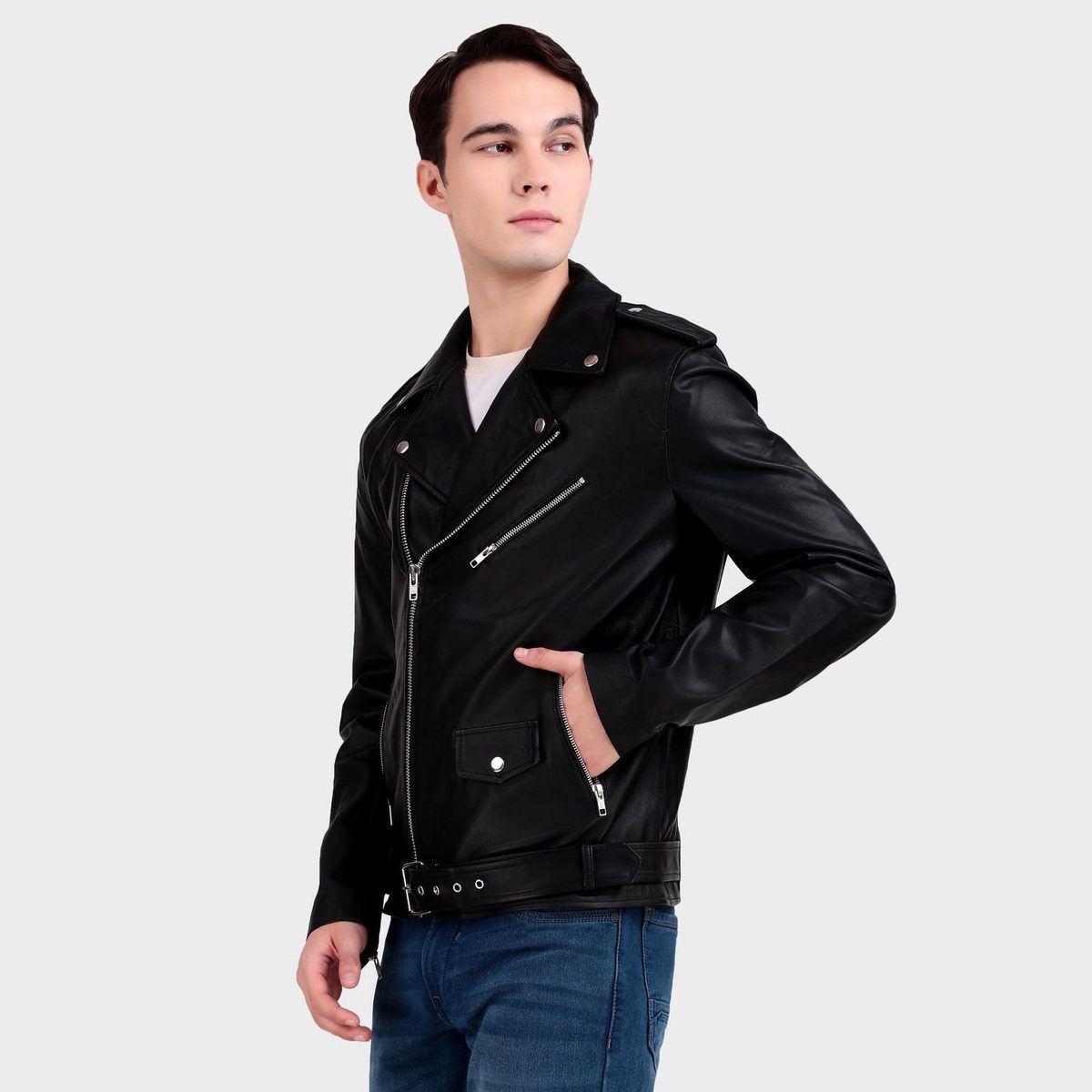 Motorcycle Black Leather Jacket thumbnail 4