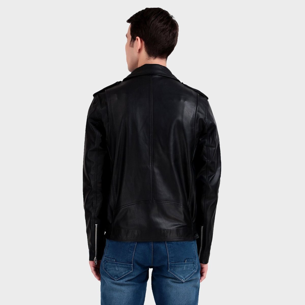 Motorcycle Black Leather Jacket thumbnail 5