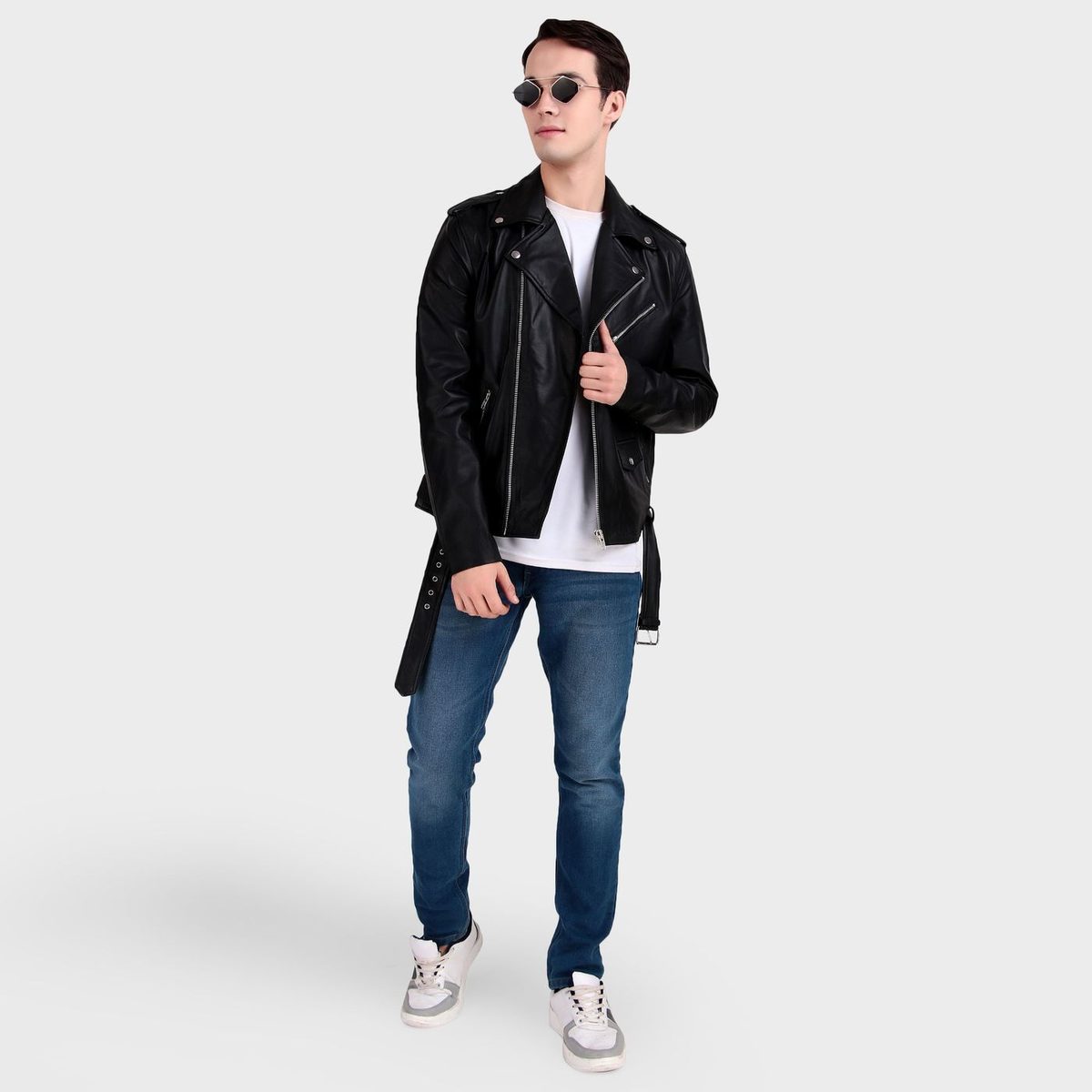 Motorcycle Black Leather Jacket thumbnail 6