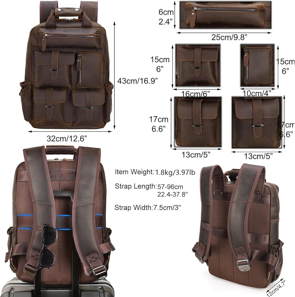 Multi-Pocket Leather Backpack thumbnail 3