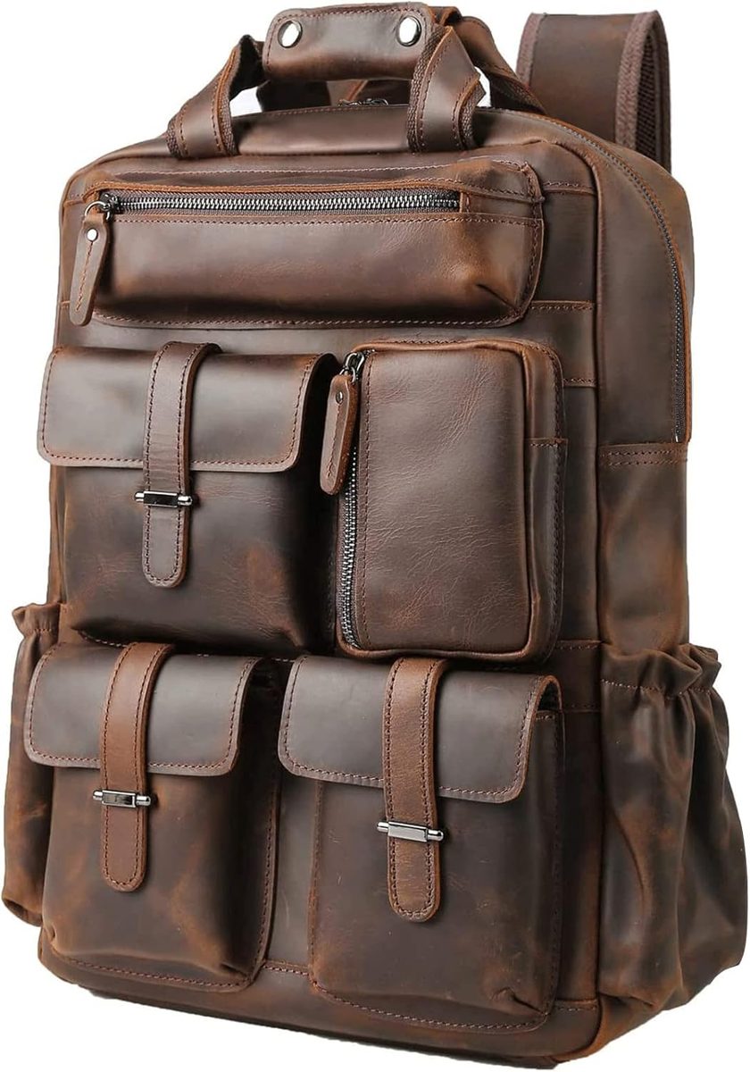 Multi-Pocket Leather Backpack thumbnail 6