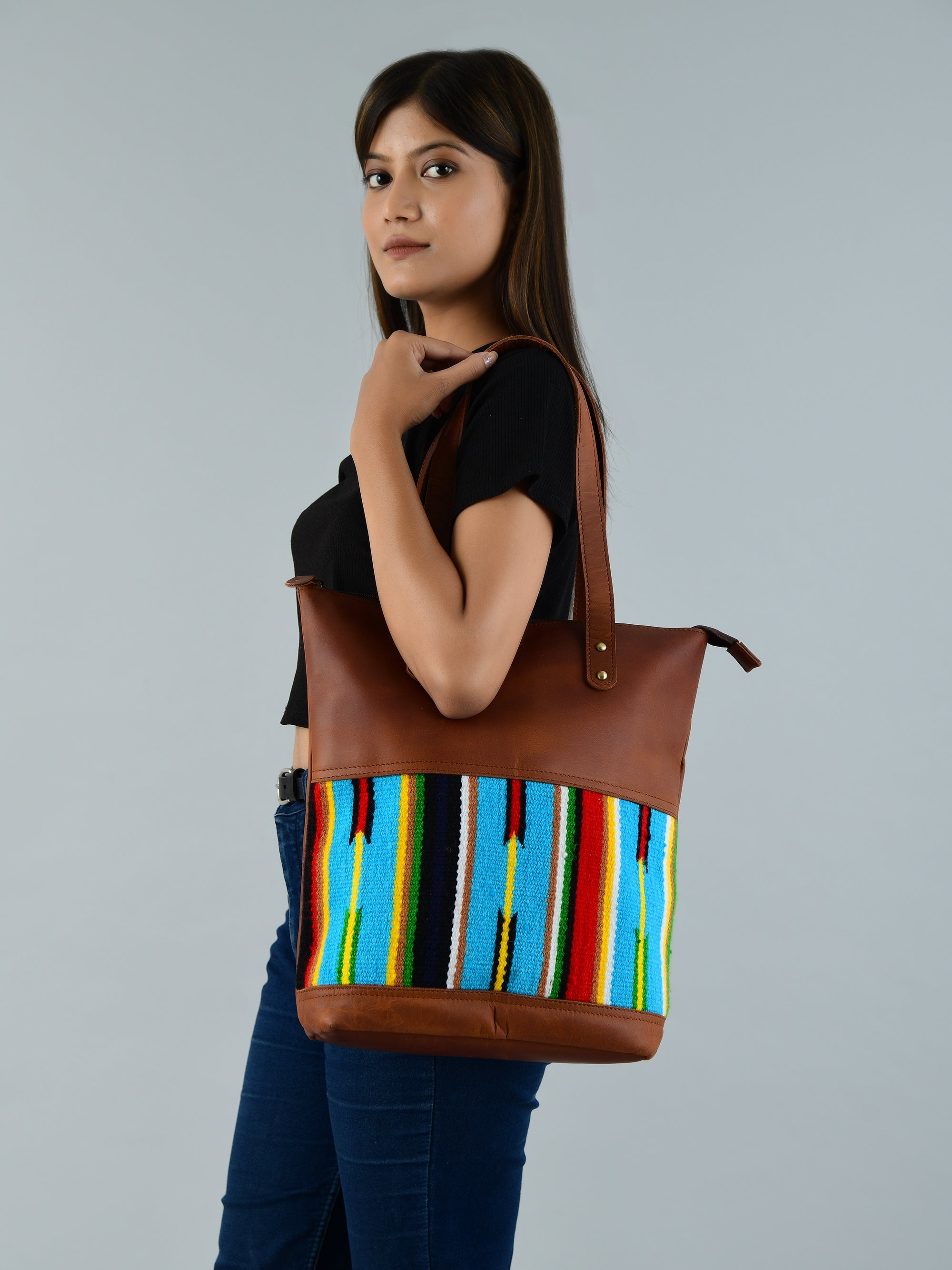 Multicoloured Leather Tote Bag thumbnail 4