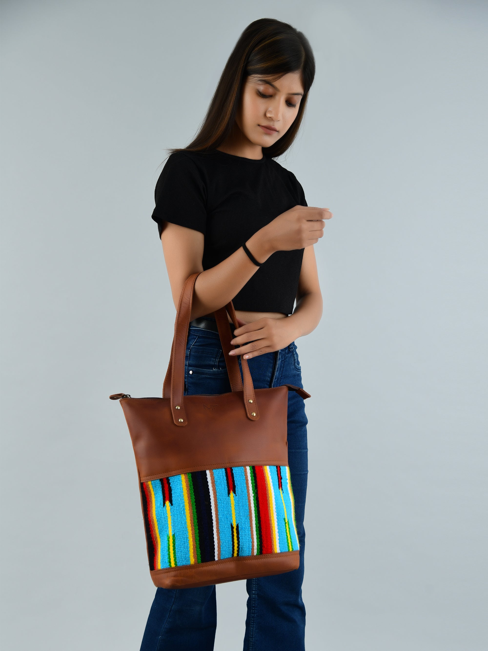 Multicoloured Leather Tote Bag thumbnail 7