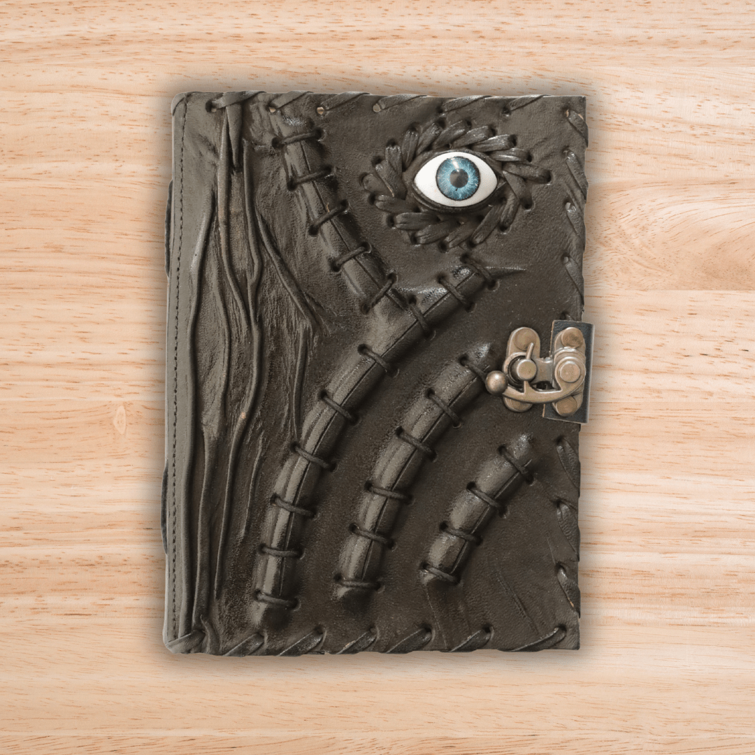 Mystic Evil Eye Hand-Stitched Leather Diary with Antique Lock thumbnail 3
