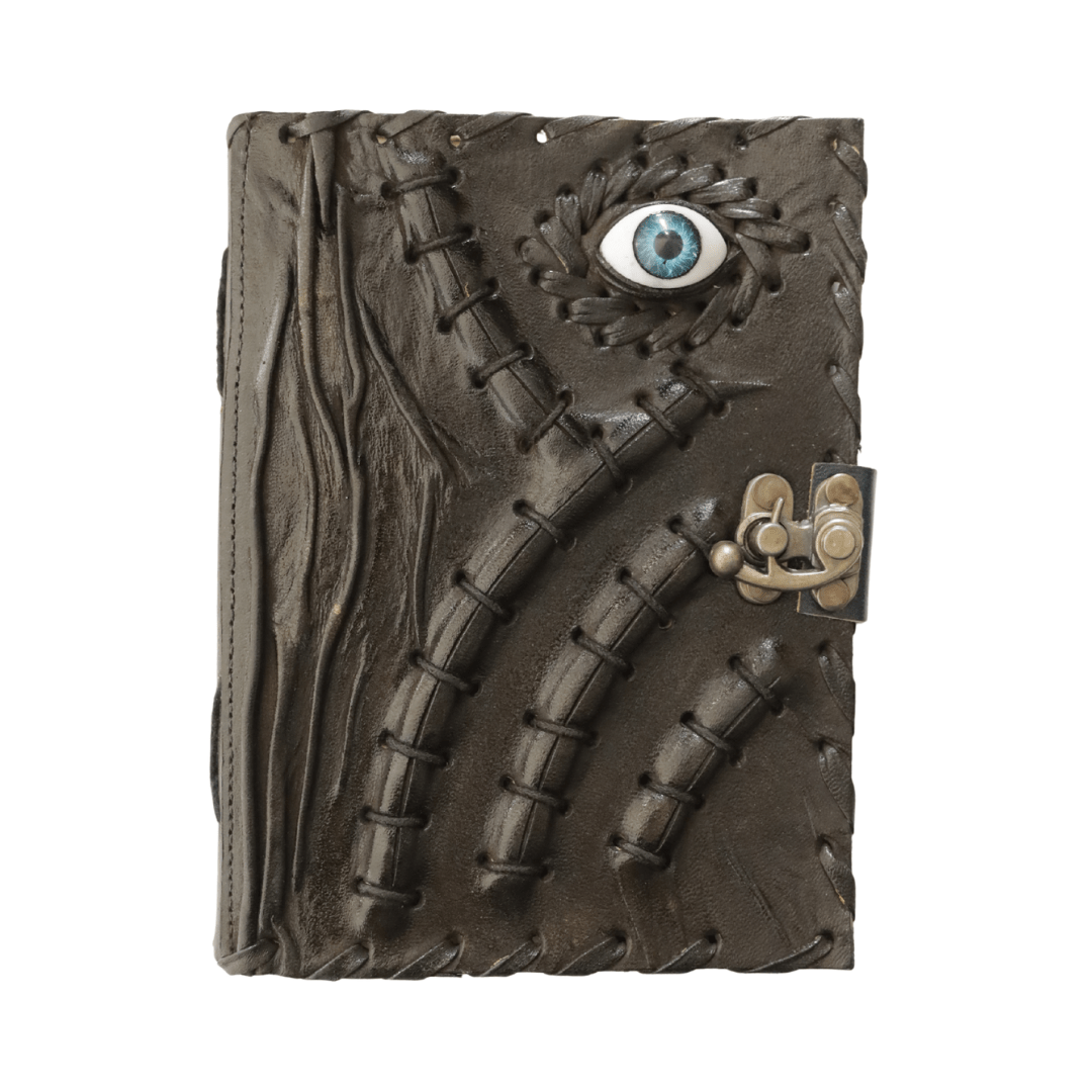 Mystic Evil Eye Hand-Stitched Leather Diary with Antique Lock thumbnail 4