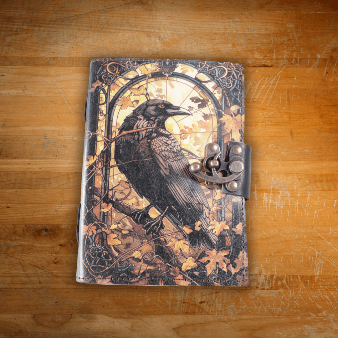 Mystic Raven Art Leather Diary with Antique Lock thumbnail 2