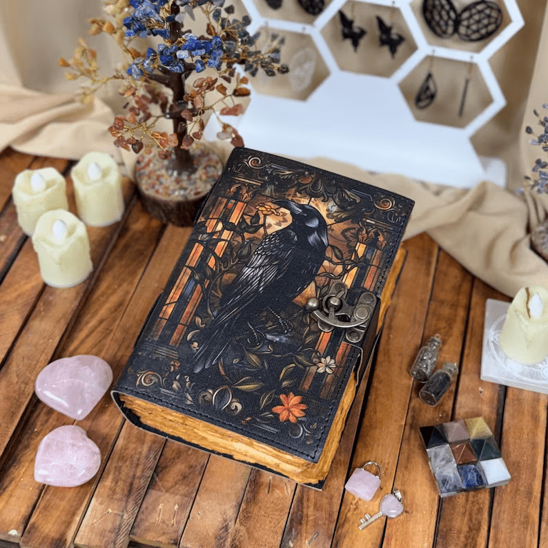 Mystic Raven Art Leather Diary with Antique Lock thumbnail 5