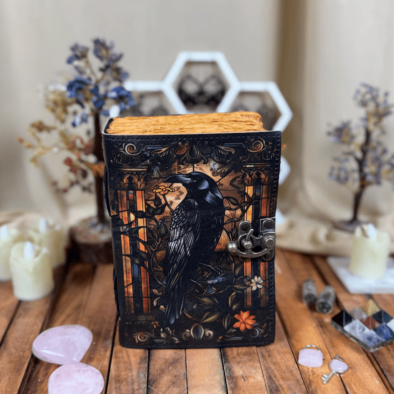 Mystic Raven Art Leather Diary with Antique Lock thumbnail 7