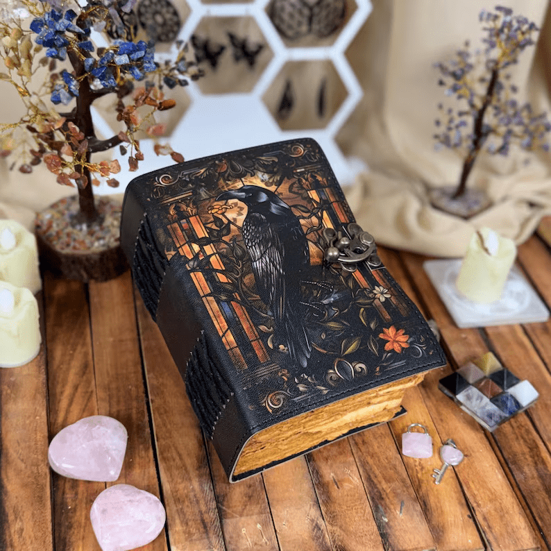 Mystic Raven Art Leather Diary with Antique Lock thumbnail 9