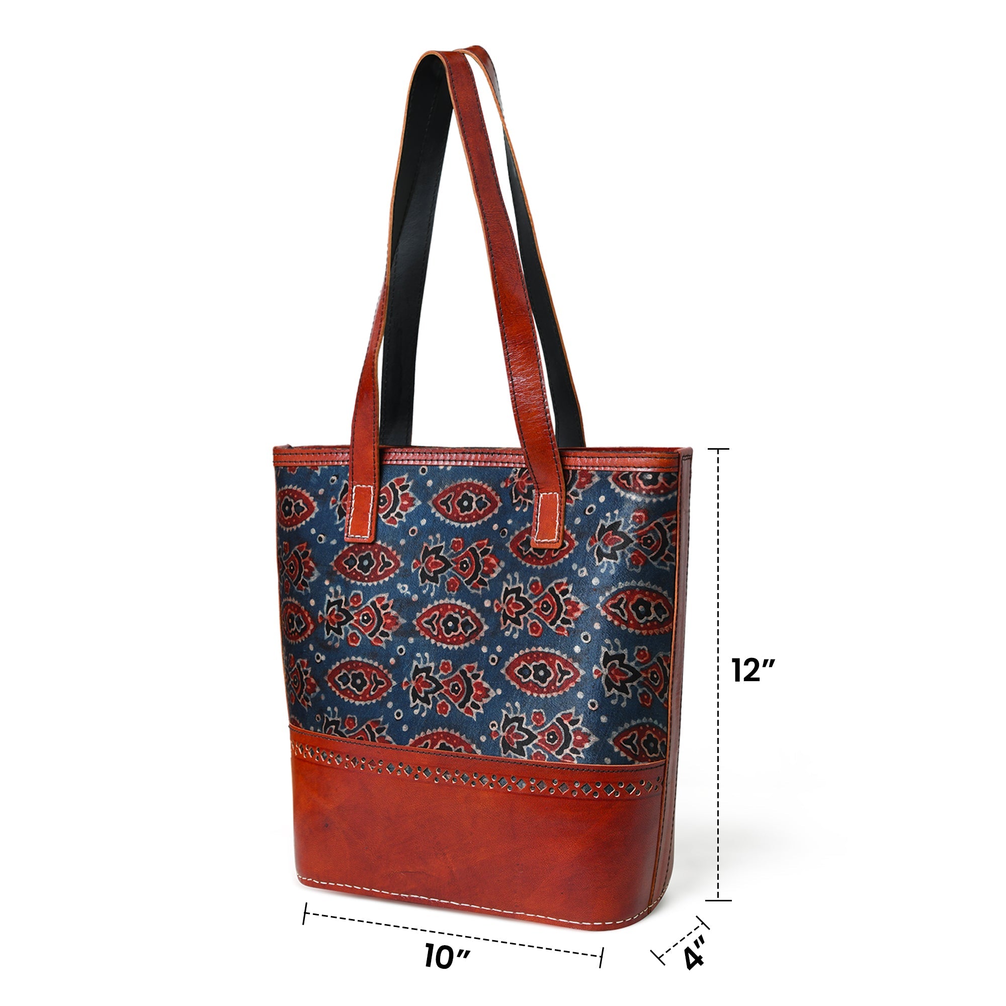 Neela Ajrakh Leather Tote Bag thumbnail 10