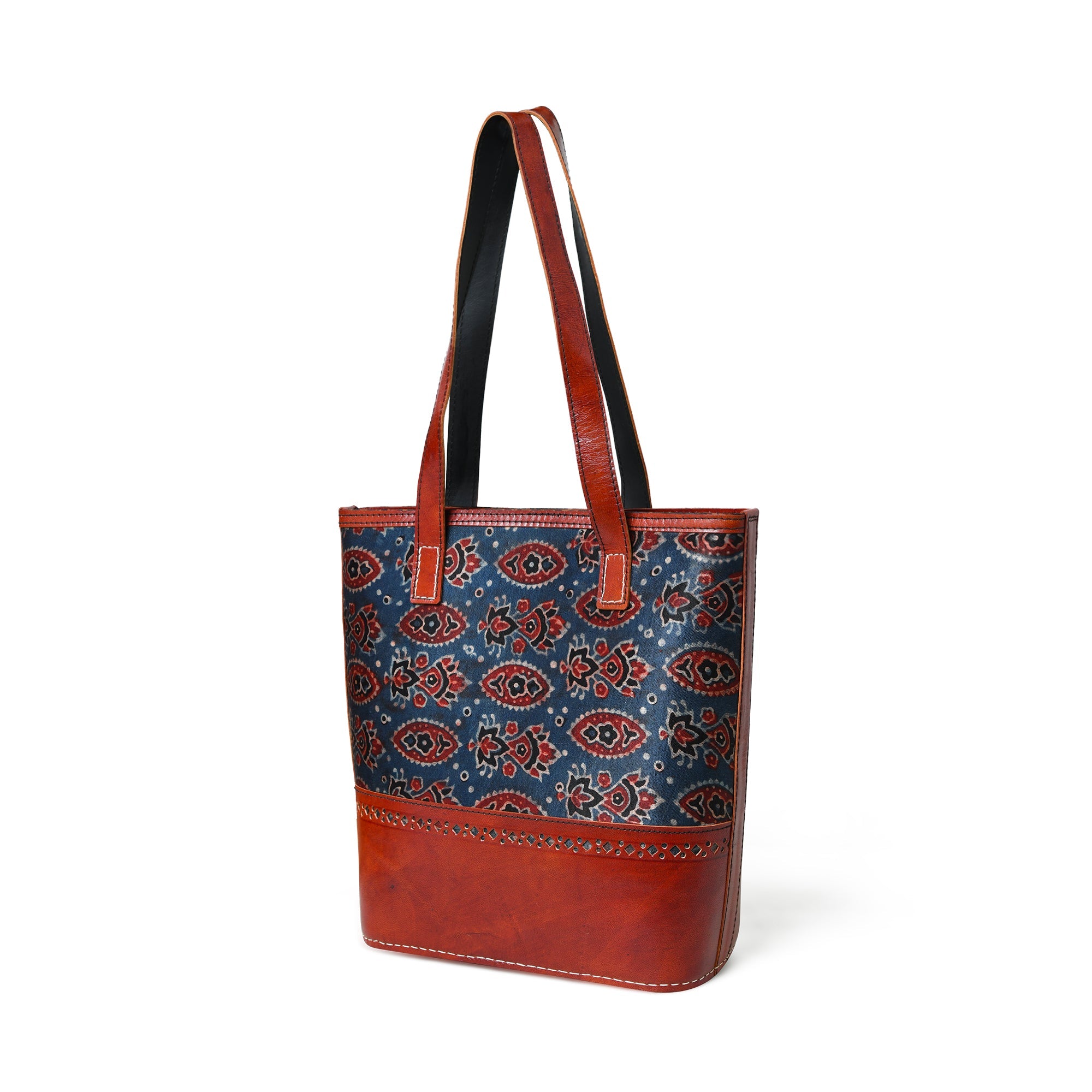 Neela Ajrakh Leather Tote Bag thumbnail 3