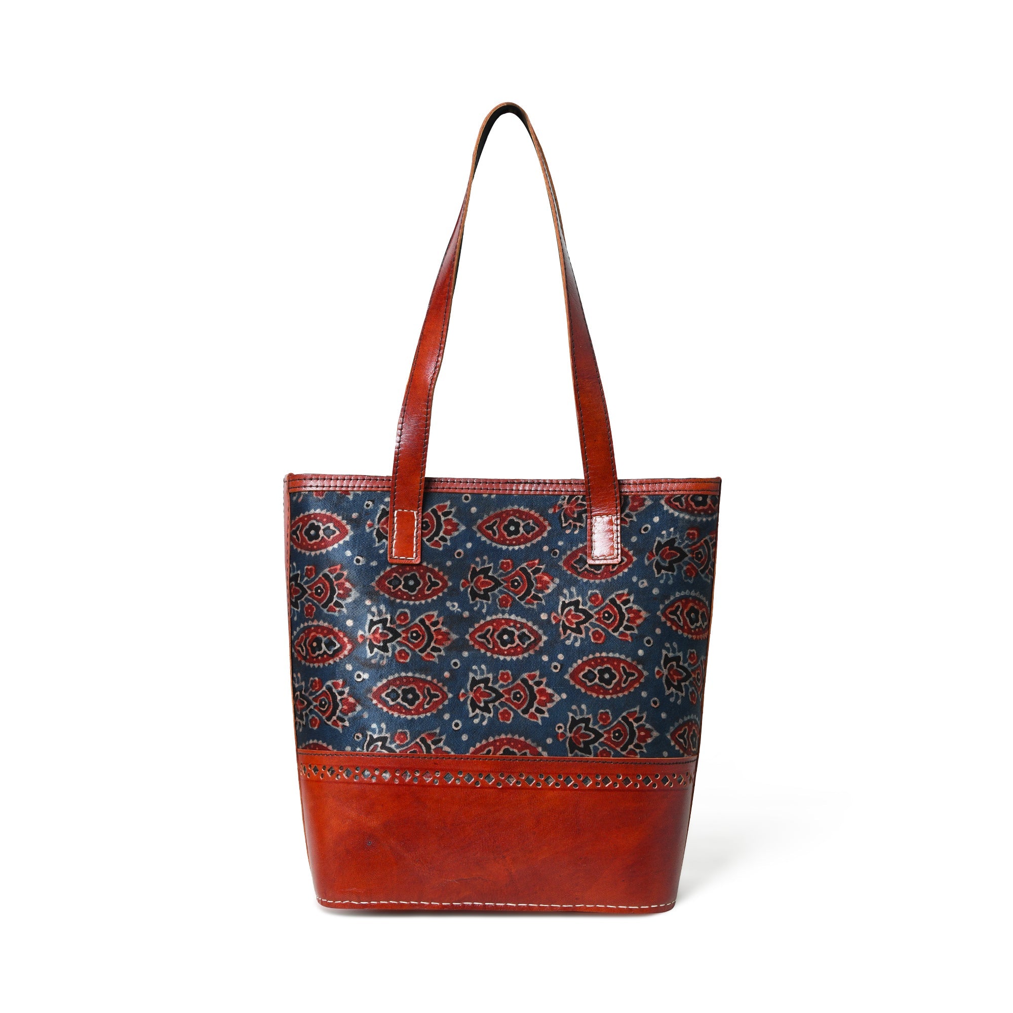 Neela Ajrakh Leather Tote Bag thumbnail 5