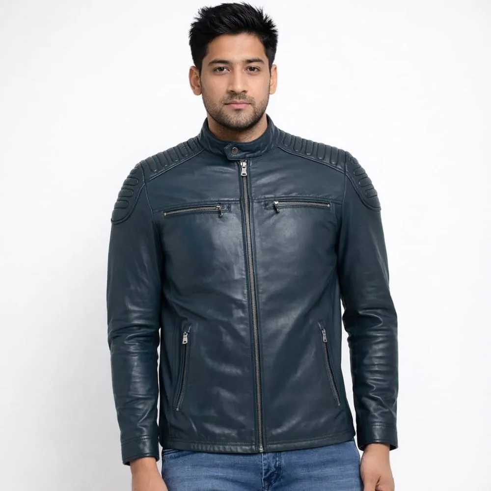 Neil Blue Genuine Leather Jacket for Men