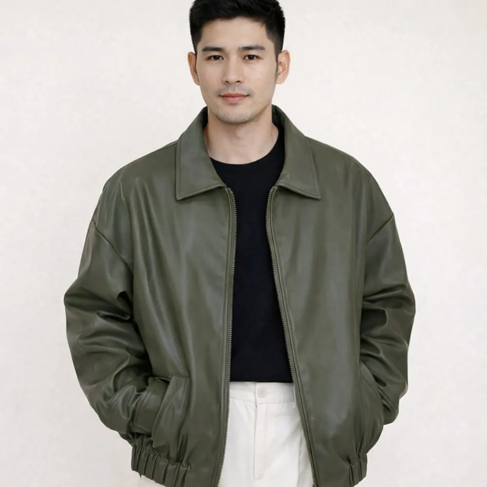 Oliver Forest Green Oversized Genuine Leather Jacket for Men