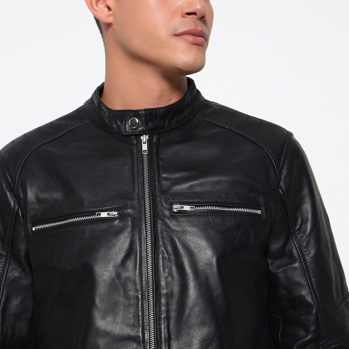 Phantom Black Leather Bomber Jacket thumbnail 2