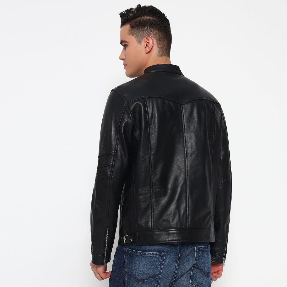 Phantom Black Leather Bomber Jacket thumbnail 6