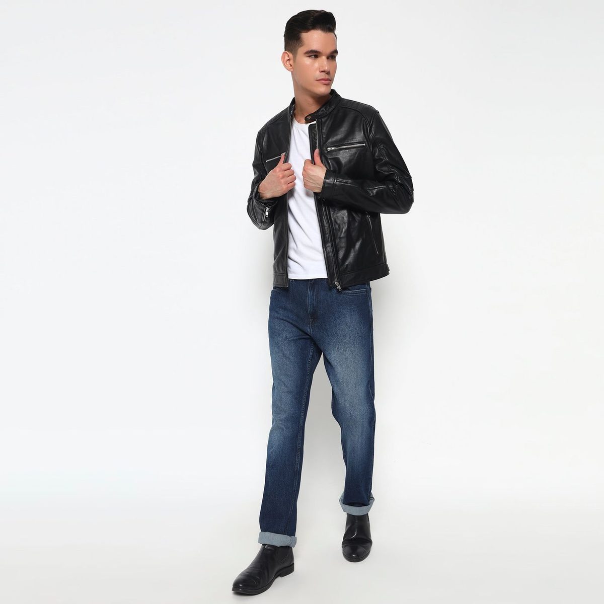 Phantom Black Leather Bomber Jacket thumbnail 7