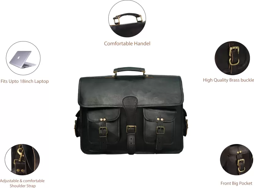 IndiFash - 11*15 Inch 4 Pockets Handcrafted Leather Bag| 100% Genuine Leather thumbnail 3