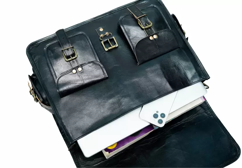 IndiFash - 11*15 Inch 4 Pockets Handcrafted Leather Bag| 100% Genuine Leather thumbnail 4